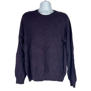 IZOD Men's Long Sleeved Cable Knit Crew Neck Pullover Sweater Size L Purple